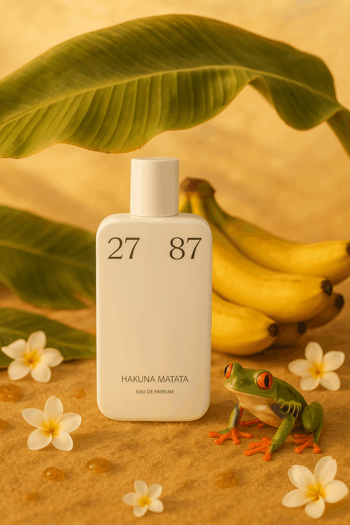 Duftszene mit Banane und Flasche im Sand