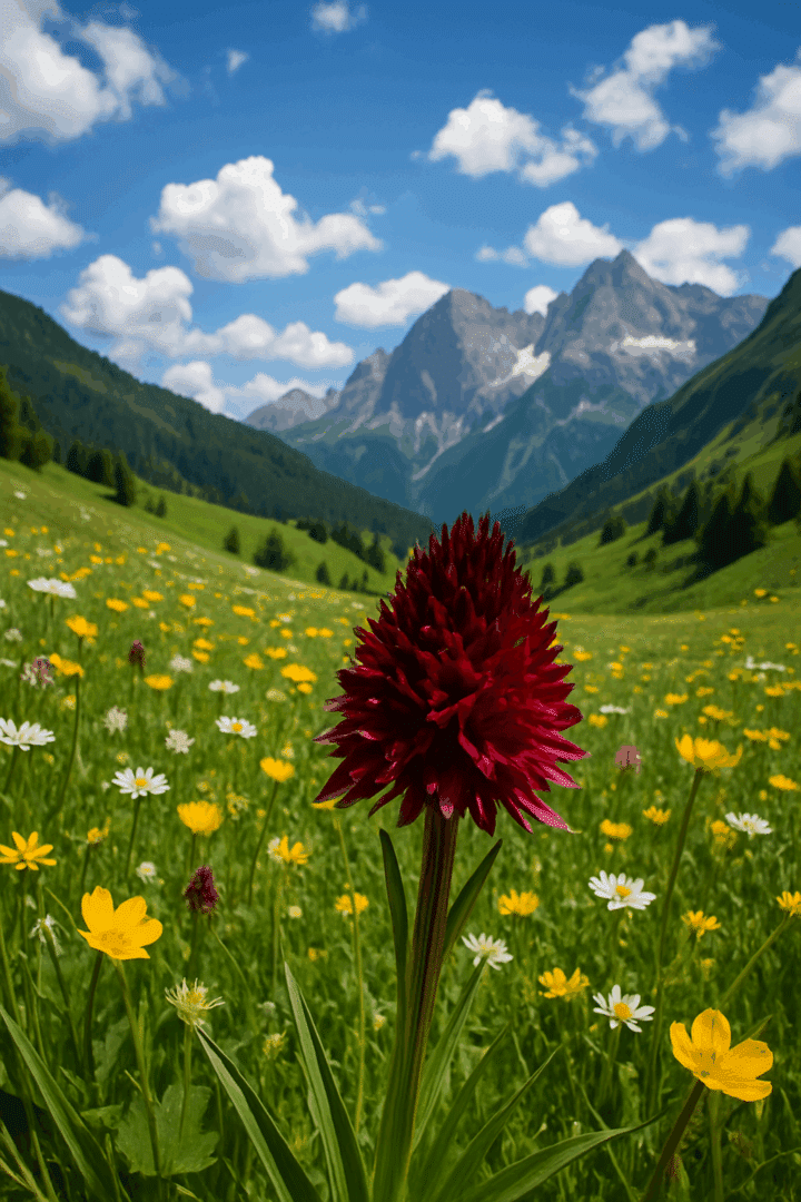 Nigritella auf einer Alpenwiese (Illustration mithilfe KI erstellt)