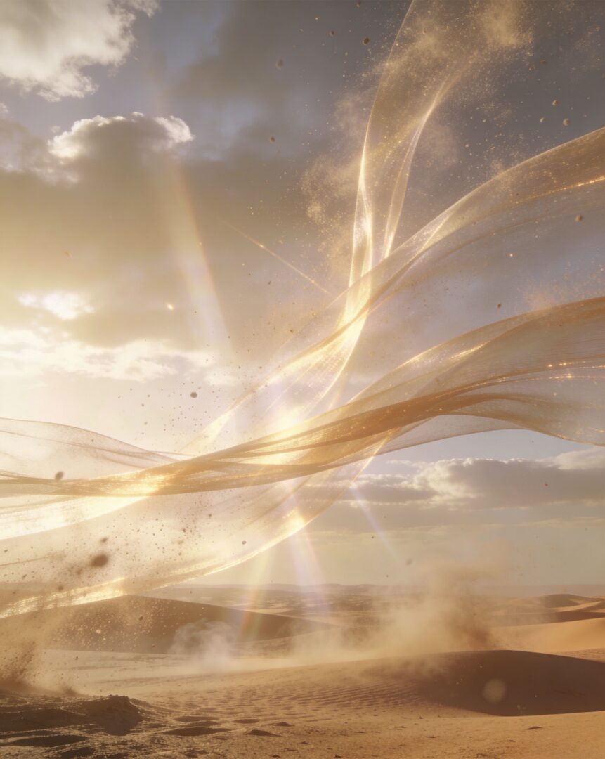 Atmosphere d’Emotion Collection von Filippo Sorcinelli – abstrakte Darstellung von Wind und Licht über einer Wüstenlandschaft