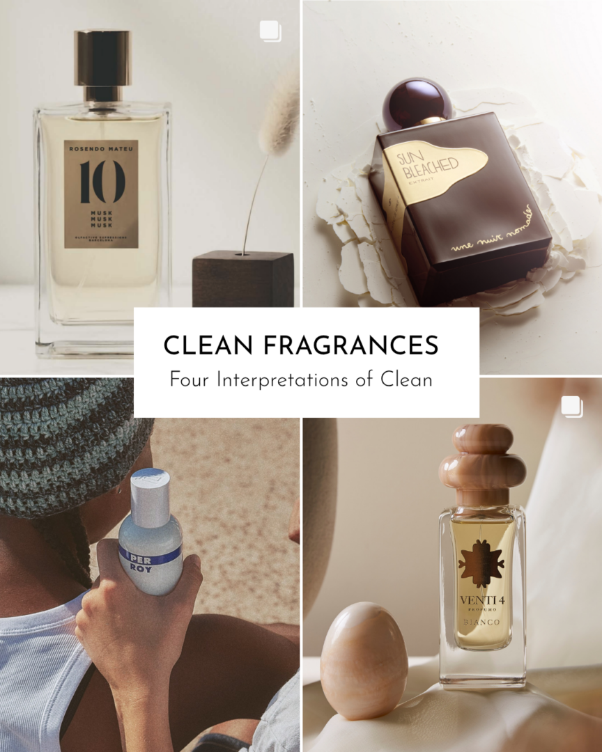 Clean Fragrances von Rosendo Mateu, Une Nuit Nomade, Perroy Parfum und Venti4 – vier unterschiedliche Interpretationen moderner Sauberdüfte.